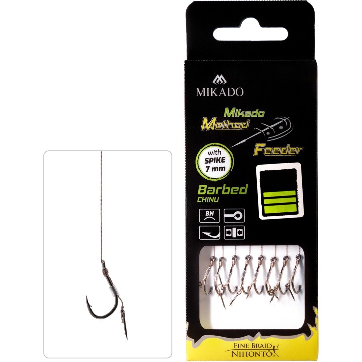 Przypony MIKADO Method Feeder z igłą - hak z zadziorem nr 14 plecionka 0.10mm/10cm - op. 8 szt.