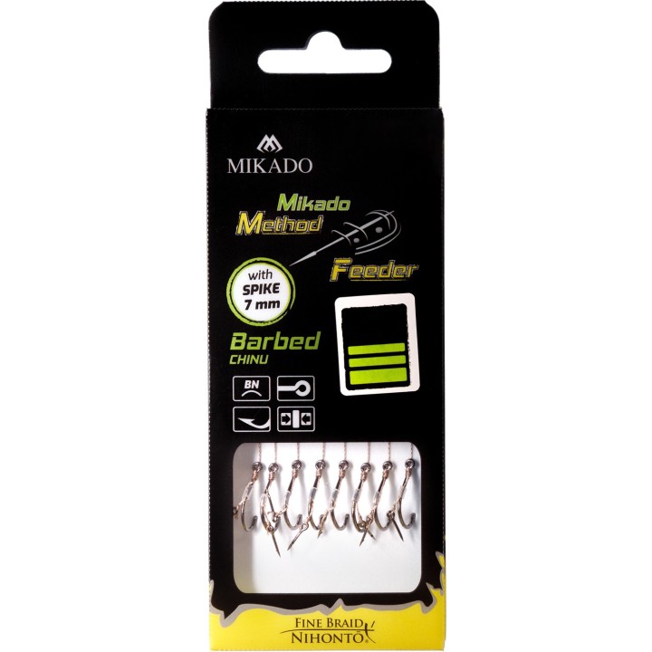 Przypony MIKADO Method Feeder z igłą - hak z zadziorem nr 14 plecionka 0.10mm/10cm - op. 8 szt.