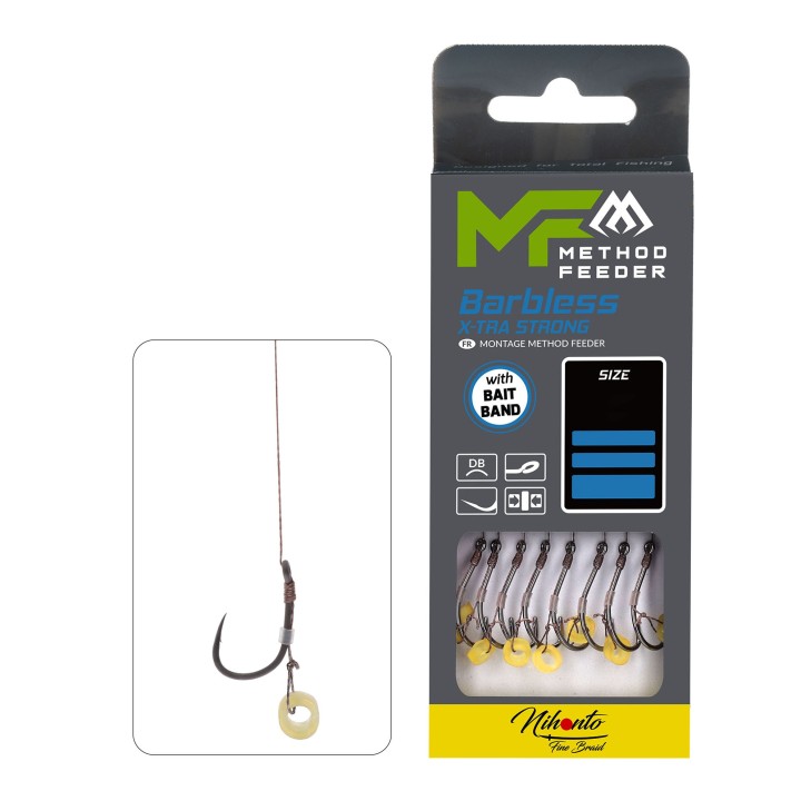 Przypony MIKADO Method Feeder z gumką - hak bez zadziora nr 12 plecionka 0.12mm/10cm - op. 8 szt.