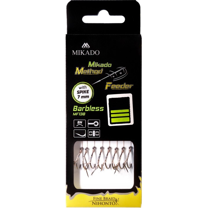 Przypony MIKADO Method Feeder z igłą - hak bez zadziora nr 8 plecionka 0.12mm/10cm - op. 8 szt.