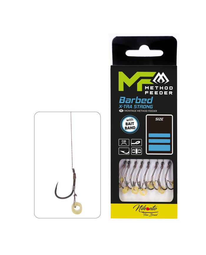 Przypony MIKADO Method Feeder z gumką - hak z zadziorem nr 8 plecionka 0.12mm/10cm - op. 8 szt.