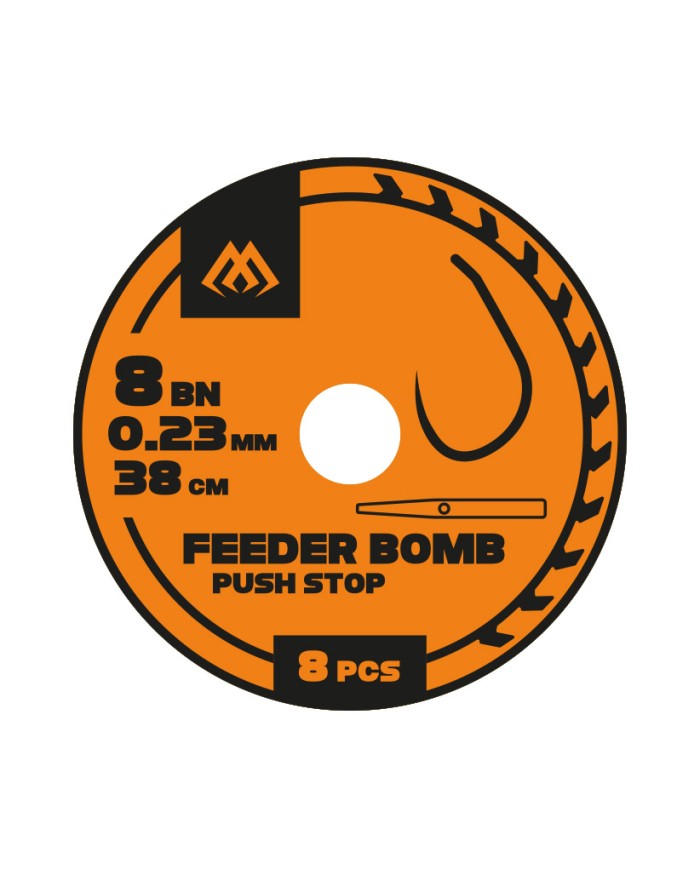 Przypony MIKADO Feeder Bomb z Push Stopem - hak nr 12 żyłka 0.18mm/38cm - op. 8 szt. Przypony MIKADO Feeder Bomb z Push Stopem - hak nr 12 żyłka 0.18mm/38cm - op. 8 szt.