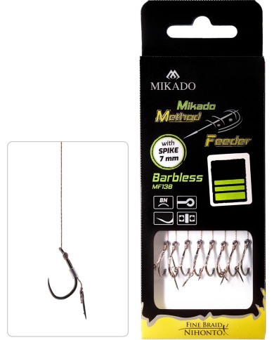 Przypony MIKADO Method Feeder z igłą - hak bez zadziora nr 6 plecionka 0.12mm/10cm - op. 8 szt. Przypony MIKADO Method Feeder z igłą - hak bez zadziora nr 6 plecionka 0.12mm/10cm - op. 8 szt.
