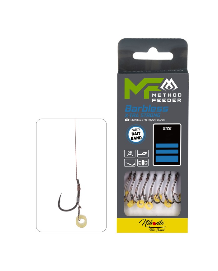 Przypony MIKADO Method Feeder z gumką - hak bez zadziora nr 12 plecionka 0.12mm/10cm - op. 8 szt.