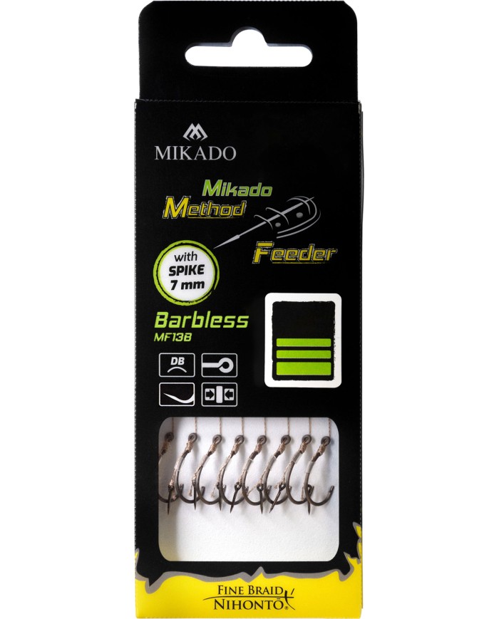 Przypony MIKADO Method Feeder z igłą - hak bez zadziora nr 10 plecionka 0.12mm/10cm - op. 8 szt.