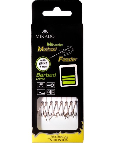Przypony MIKADO Method Feeder z igłą - hak z zadziorem nr 14 plecionka 0.10mm/10cm - op. 8 szt. Przypony MIKADO Method Feeder z igłą - hak z zadziorem nr 14 plecionka 0.10mm/10cm - op. 8 szt.