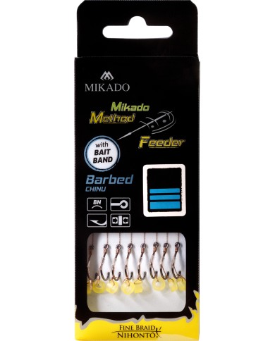 Przypony MIKADO Method Feeder z gumką - hak z zadziorem nr 14 plecionka 0.10mm/10cm - op. 8 szt. Przypony MIKADO Method Feeder z gumką - hak z zadziorem nr 14 plecionka 0.10mm/10cm - op. 8 szt.