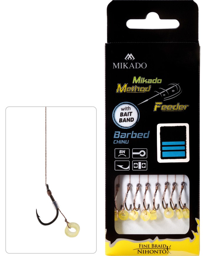 Przypony MIKADO Method Feeder z gumką - hak z zadziorem nr 12 plecionka 0.12mm/10cm - op. 8 szt. Przypony MIKADO Method Feeder z gumką - hak z zadziorem nr 12 plecionka 0.12mm/10cm - op. 8 szt.