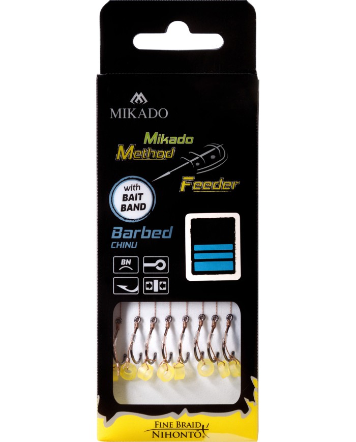 Przypony MIKADO Method Feeder z gumką - hak z zadziorem nr 10 plecionka 0.12mm/10cm - op. 8 szt.