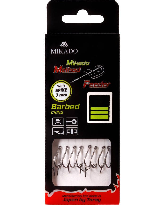 Przypony MIKADO Method Feeder z igłą - hak z zadziorem nr 14 żyłka 0.20mm/10cm - op. 8 szt.