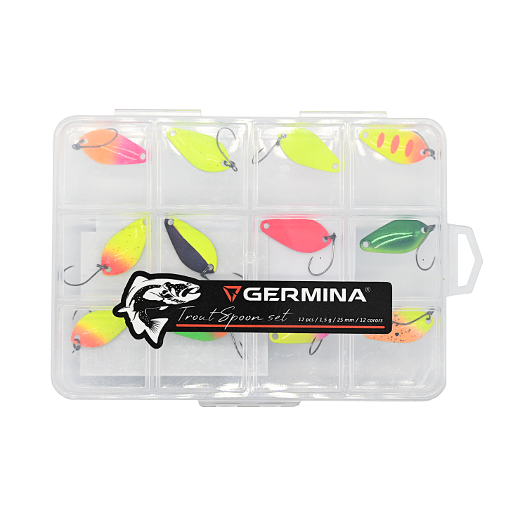 Zestaw 12x Błystka Wahadłowa GERMINA Trout Spoon 1.5 g + Pudełko