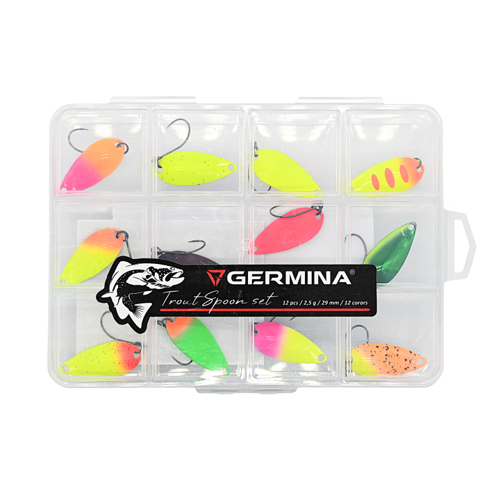 Zestaw 12x Błystka Wahadłowa GERMINA Trout Spoon 2.5g + Pudełko