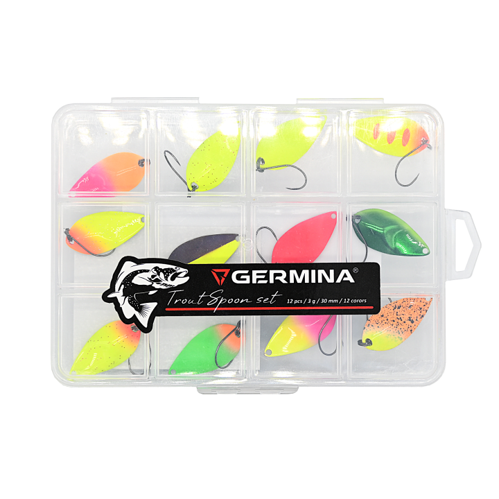 Zestaw 12x Błystka Wahadłowa GERMINA Trout Spoon 3g + Pudełko