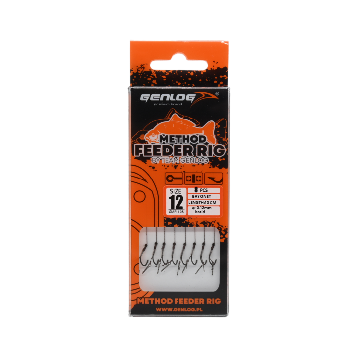Przypony Method Feeder Rig z Bagnetem GENLOG hak 12 plecionka 0,12mm 10cm