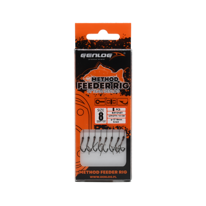 Przypony Method Feeder Rig z Bagnetem GENLOG hak 8 plecionka 0,14mm 10cm