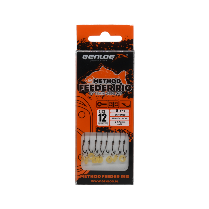 Przypony Method Feeder Rig z Gumką GENLOG hak 12 plecionka 0,12mm 8cm