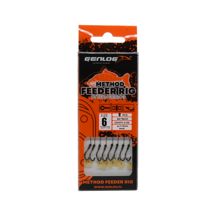 Przypony Method Feeder Rig z Gumką GENLOG hak 6 plecionka 0,16mm 8cm