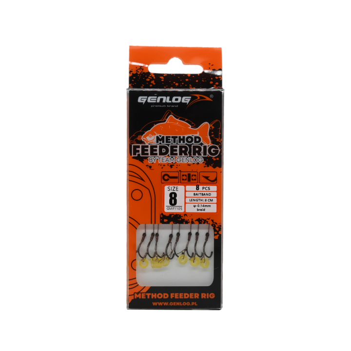 Przypony Method Feeder Rig z Gumką GENLOG hak 8 plecionka 0,14mm 8cm