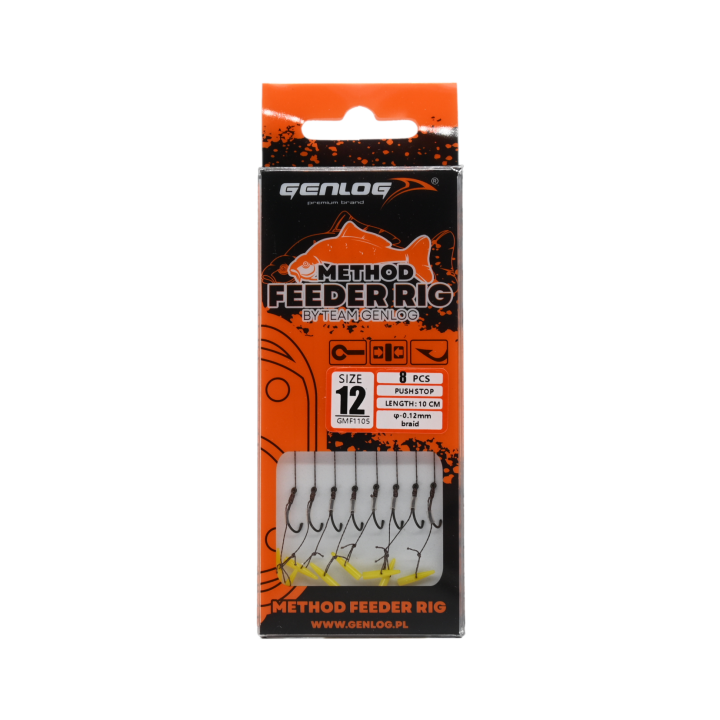 Przypony Method Feeder Rig z Push Stopem GENLOG hak 12 plecionka 0,12mm 10cm