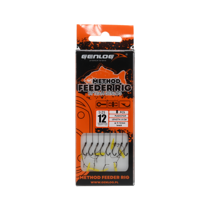 Przypony Method Feeder Rig z Push Stopem GENLOG hak 12 plecionka 0,12mm 8cm