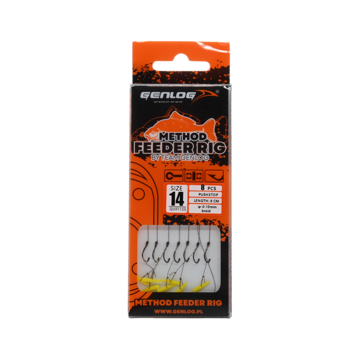 Przypony Method Feeder Rig z Push Stopem GENLOG hak 14 plecionka 0,10mm 8cm