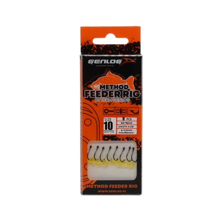 Przypony Method Feeder Rig z Gumką GENLOG hak 10 żyłka 0,23mm 8cm