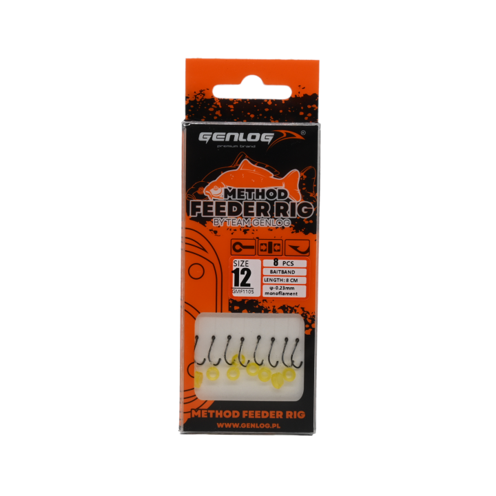 Przypony Method Feeder Rig z Gumką GENLOG hak 12 żyłka 0,23mm 8cm