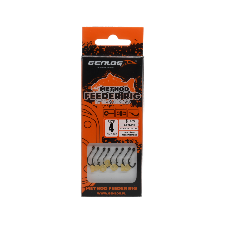 Przypony Method Feeder Rig z Gumką GENLOG hak 4 żyłka 0,28mm 10cm