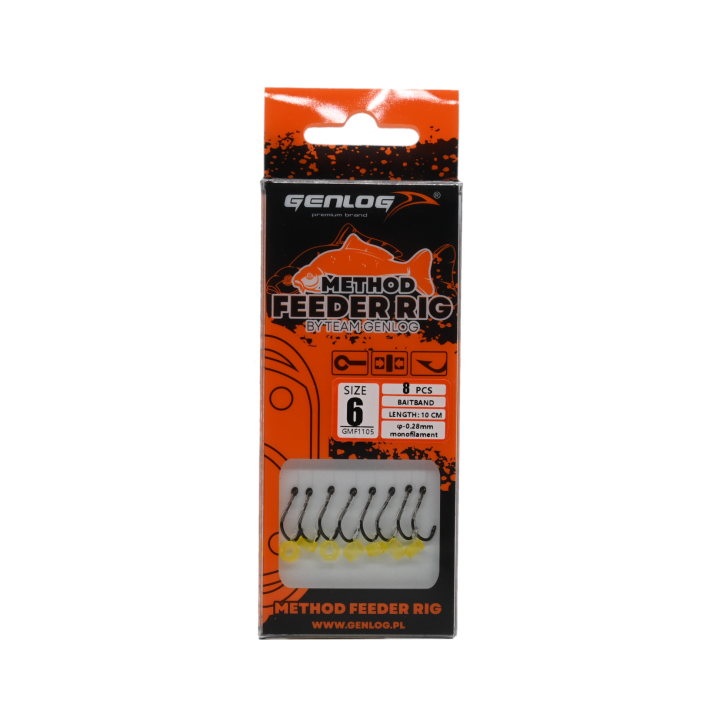 Przypony Method Feeder Rig z Gumką GENLOG hak 6 żyłka 0,28mm 10cm