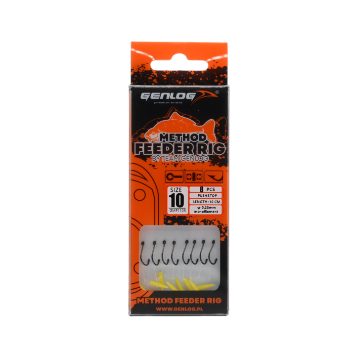 Przypony Method Feeder Rig z Push Stopem GENLOG hak 10 żyłka 0,23mm 10cm