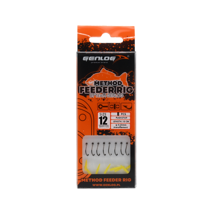 Przypony Method Feeder Rig z Push Stopem GENLOG hak 12 żyłka 0,23mm 10cm