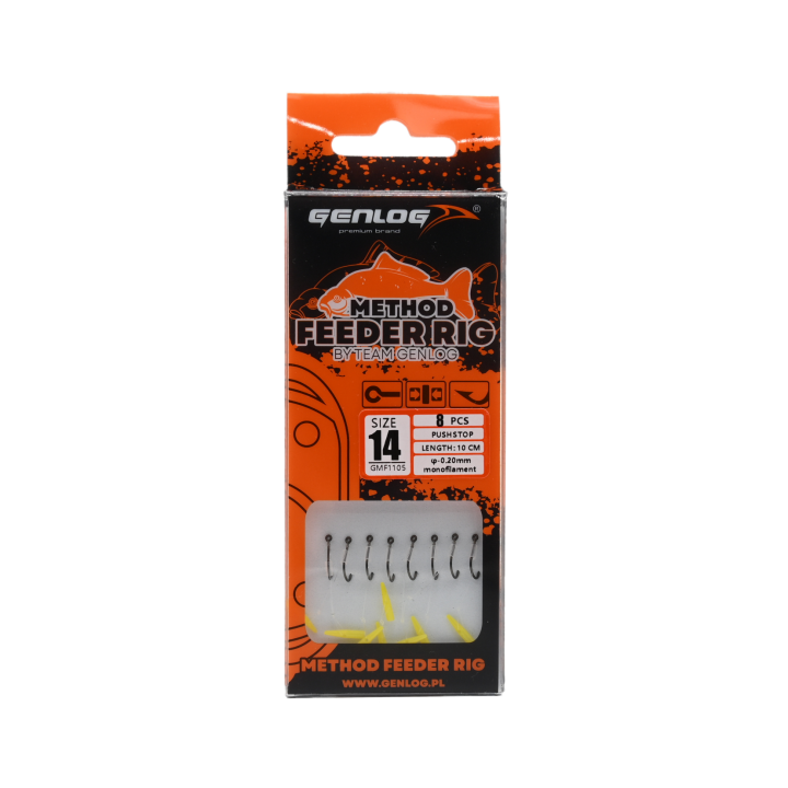 Przypony Method Feeder Rig z Push Stopem GENLOG hak 14 żyłka 0,20mm 10cm