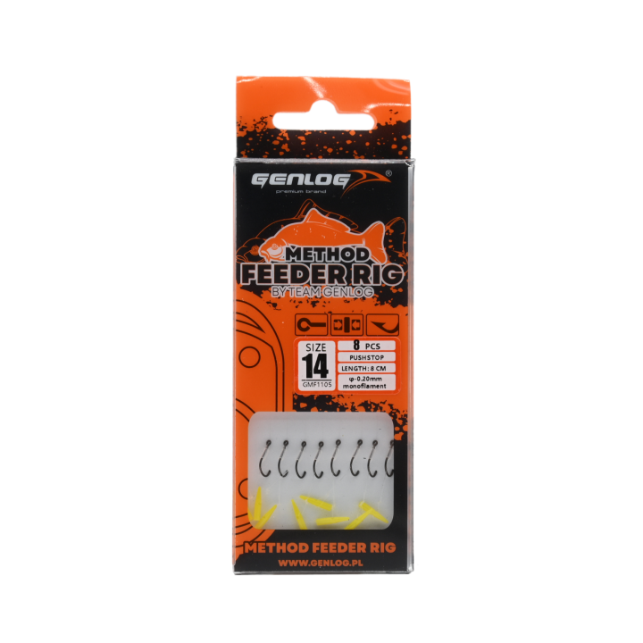 Przypony Method Feeder Rig z Push Stopem GENLOG hak 14 żyłka 0,20mm 8cm