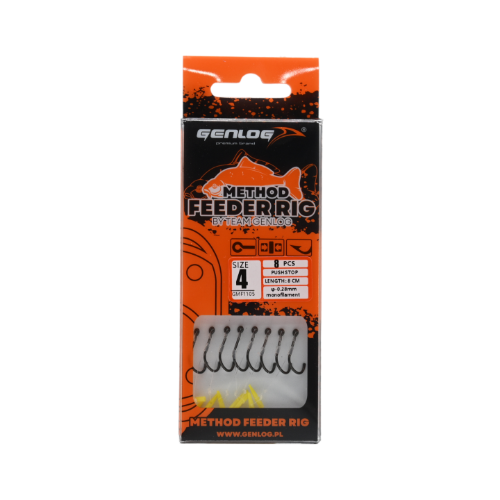 Przypony Method Feeder Rig z Push Stopem GENLOG hak 4 żyłka 0,28mm 8cm