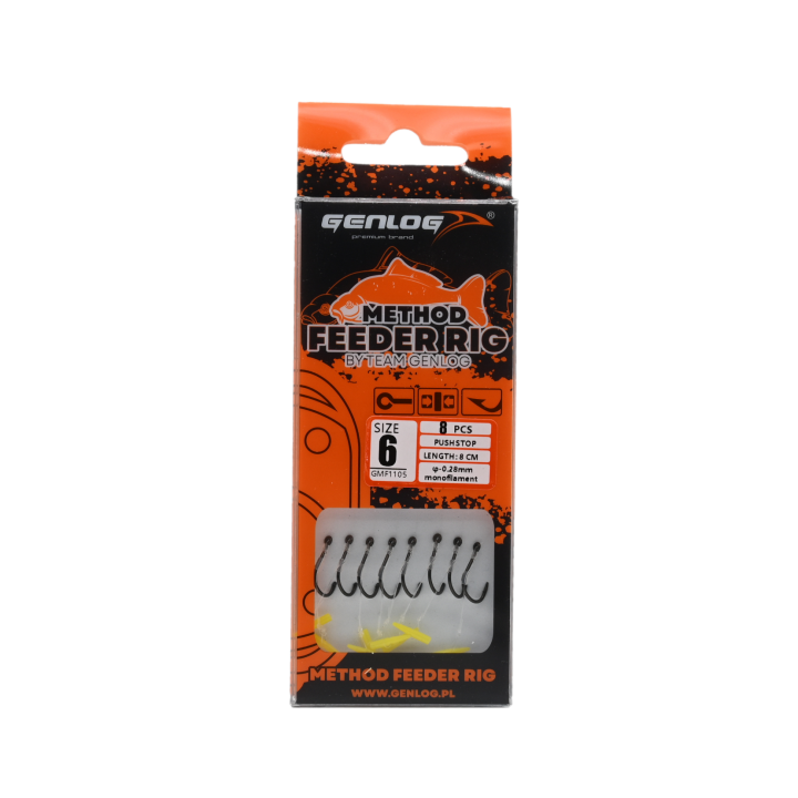 Przypony Method Feeder Rig z Push Stopem GENLOG hak 6 żyłka 0,28mm 8cm