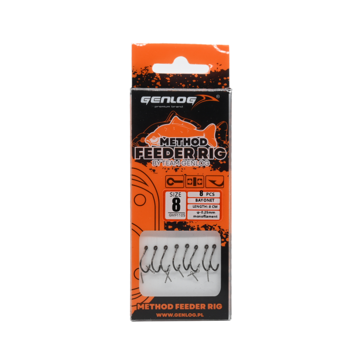Przypony Method Feeder Rig z Bagnetem GENLOG hak 8 żyłka 0,25mm 8cm