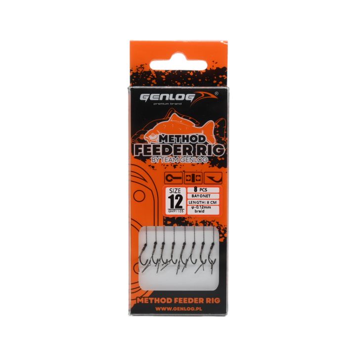 Przypony Method Feeder Rig z Bagnetem GENLOG hak 12 plecionka 0,12mm 8cm