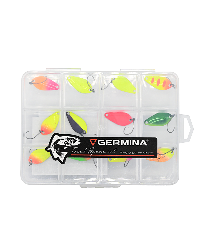 Zestaw 12x Błystka Wahadłowa GERMINA Trout Spoon 1.5g + Pudełko