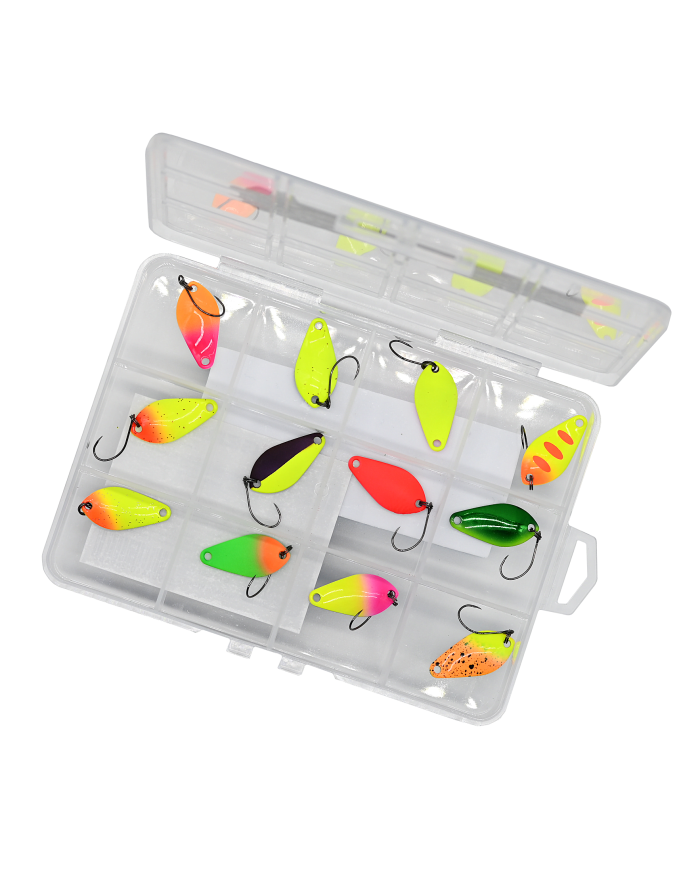 Zestaw 12x Błystka Wahadłowa GERMINA Trout Spoon 1.5 g + Pudełko
