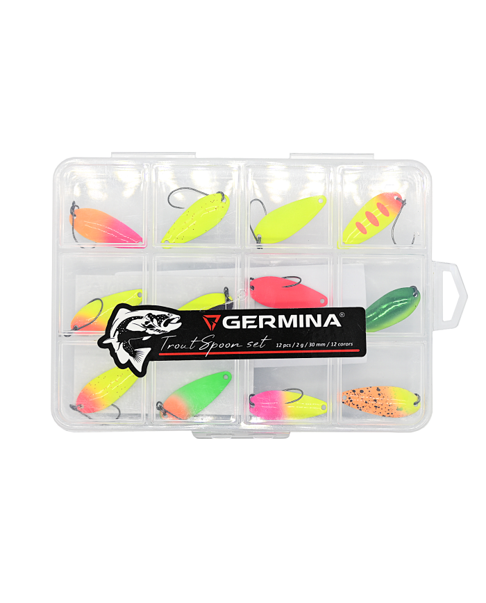 Zestaw 12x Błystka Wahadłowa GERMINA Trout Spoon 2g + Pudełko