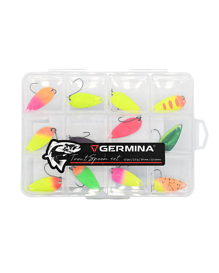 Zestaw 12x Błystka Wahadłowa GERMINA Trout Spoon 2.5g + Pudełko