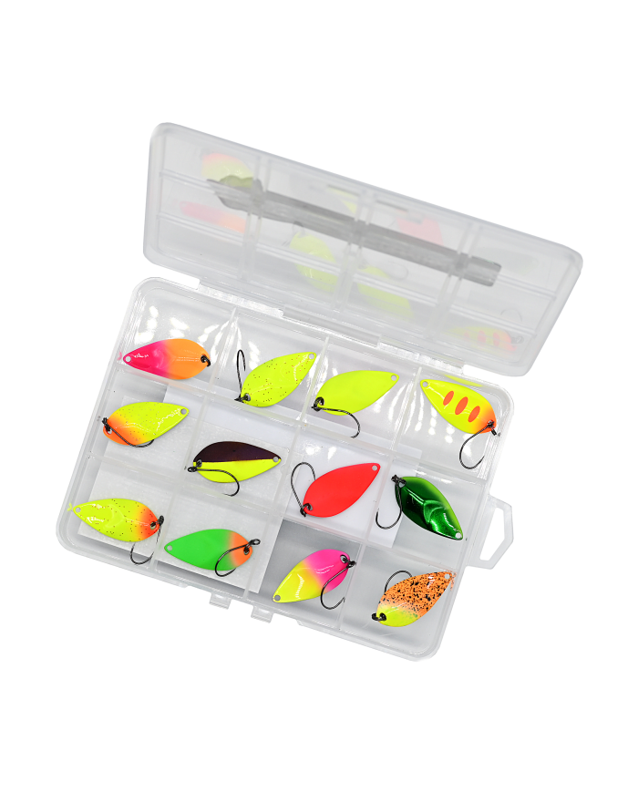 Zestaw 12x Błystka Wahadłowa GERMINA Trout Spoon 3g + Pudełko