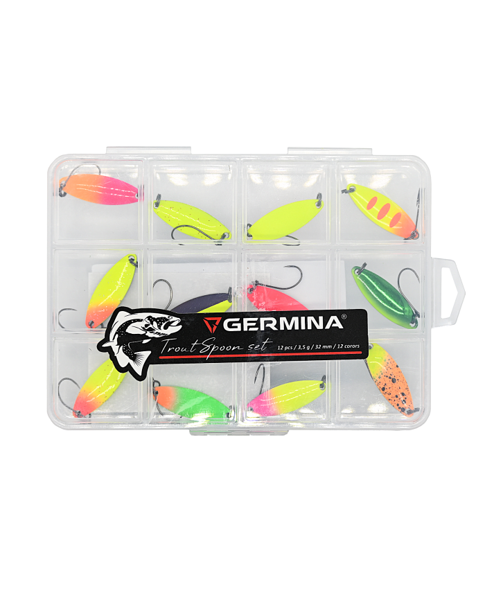 Zestaw 12x Błystka Wahadłowa GERMINA Trout Spoon 3.5g + Pudełko