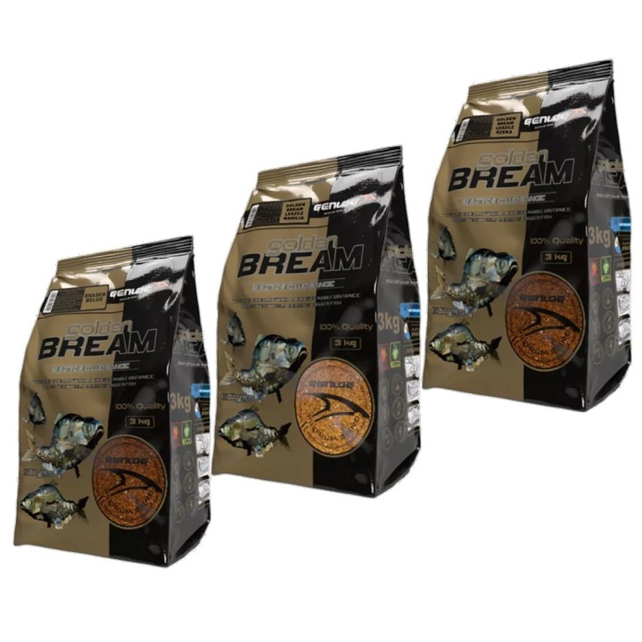 Zestaw zanęt GENLOG Golden Bream 3x3kg: Brasem Belge, Leszcz Wanilia, Leszcz Rzeka