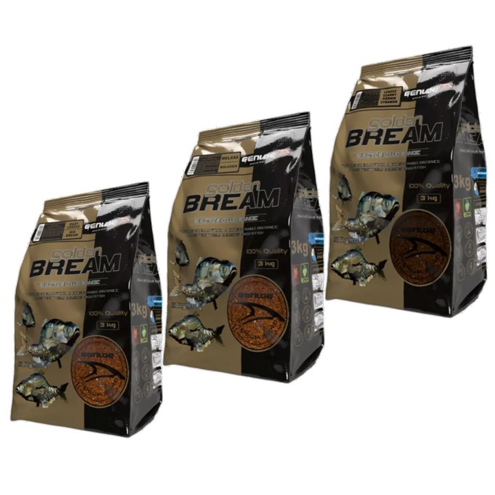 Zestaw zanęt GENLOG Golden Bream 3x3kg: Melasa, Duży Leszcz, Leszcz Czarny Piernik/Cynamon