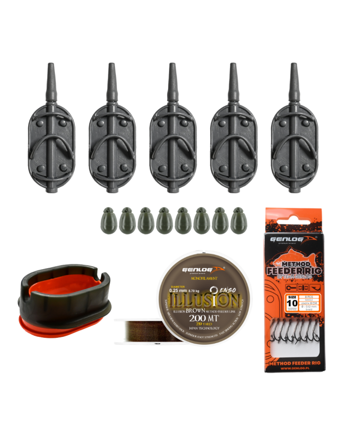 ZESTAW 5x Podajnik GENLOG 30g 8x Szybkozłączka + FOREMKA + PRZYPONY + ŻYŁKA ZESTAW 5x Podajnik GENLOG 30g 8x Szybkozłączka + FOREMKA + PRZYPONY + ŻYŁKA