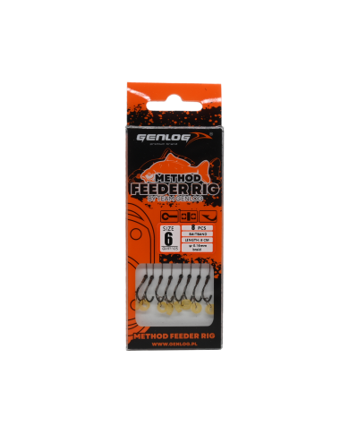 Przypony Method Feeder Rig z Gumką GENLOG hak 6 plecionka 0,16mm 8cm Przypony Method Feeder Rig z Gumką GENLOG hak 6 plecionka 0,16mm 8cm