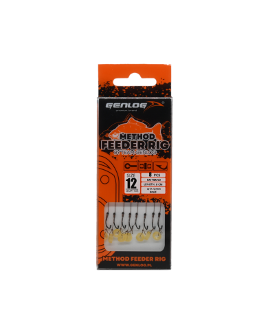 Przypony Method Feeder Rig z Gumką GENLOG hak 12 plecionka 0,12mm 8cm Przypony Method Feeder Rig z Gumką GENLOG hak 12 plecionka 0,12mm 8cm