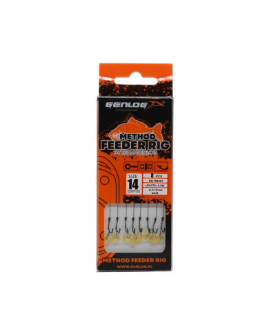 Przypony Method Feeder Rig z Gumką GENLOG hak 14 plecionka 0,10mm 8cm Przypony Method Feeder Rig z Gumką GENLOG hak 14 plecionka 0,10mm 8cm