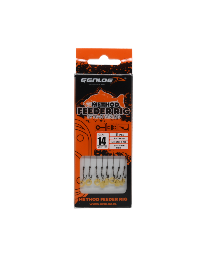 Przypony Method Feeder Rig z Gumką GENLOG hak 14 plecionka 0,10mm 8cm